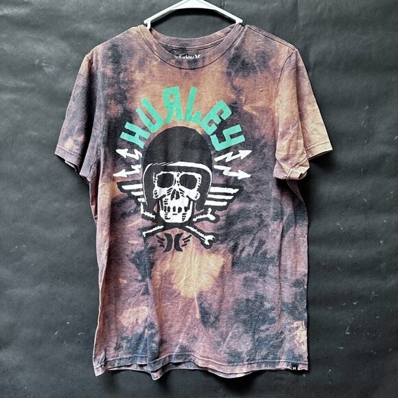 Hurley Tee Shirt Size Large BrowN Tie Dyed Bleached Grunge Distressed - Picture 3 of 8